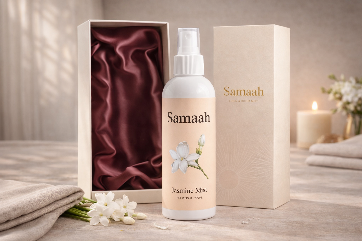 Samaah Jasmine Linen and Room Mist – 200ml | Soft Floral Home Fragrance