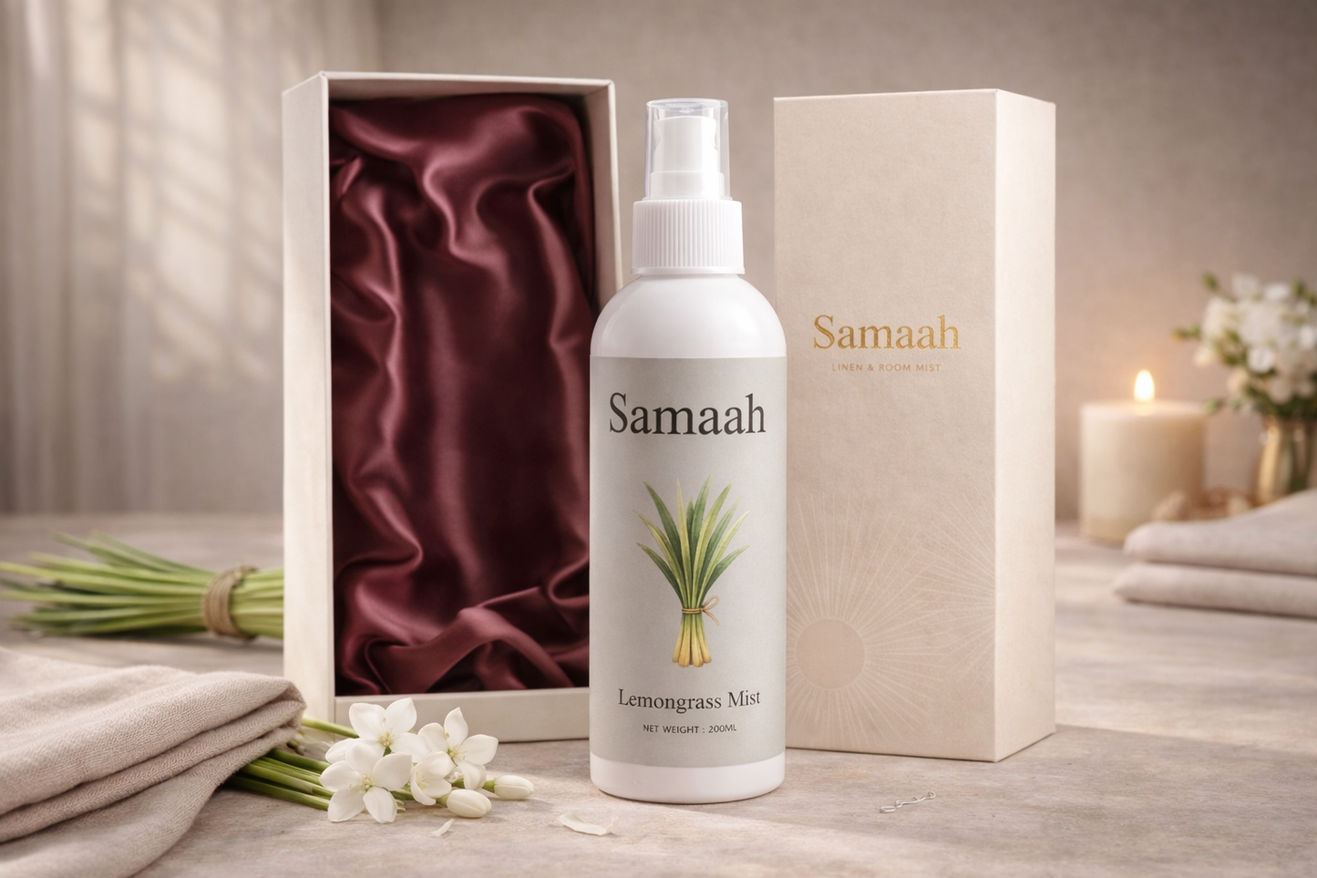 Samaah Lemongrass Linen and Room Mist – 200ml | Fresh & Uplifting Home Fragrance