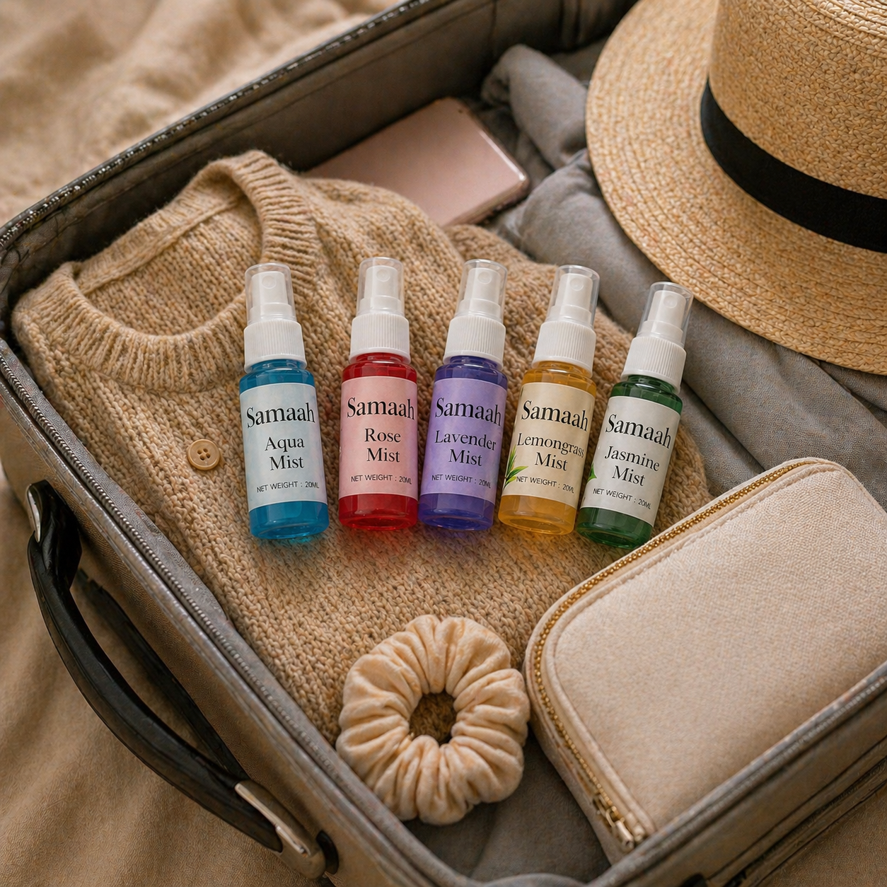 Samaah Luxury Linen and Room Mist Gift Set (5 x 20ml) – Aqua, Rose, Lavender, Lemongrass & Jasmine