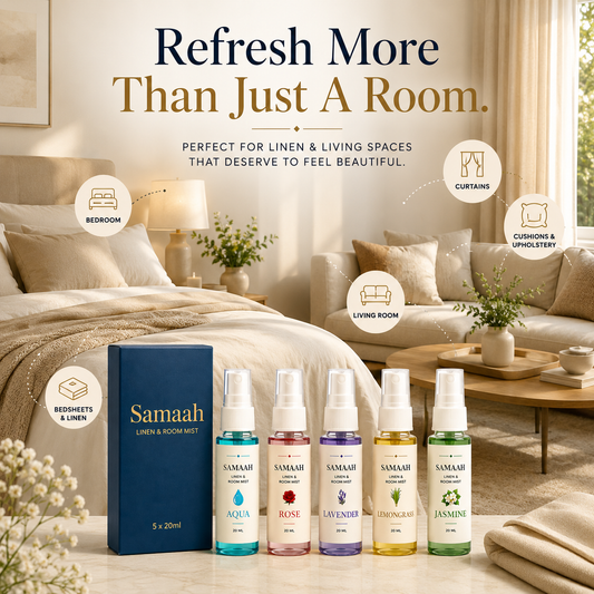 Samaah Luxury Linen and Room Mist Gift Set (5 x 20ml) – Aqua, Rose, Lavender, Lemongrass & Jasmine