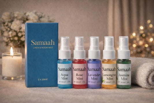 Samaah Luxury Linen and Room Mist Gift Set (5 x 20ml) – Aqua, Rose, Lavender, Lemongrass & Jasmine
